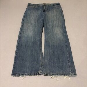 Lee Dungarees Mens Bootcut Jeans 36x30 Blue Medium Wash Distressed Frayed Hem